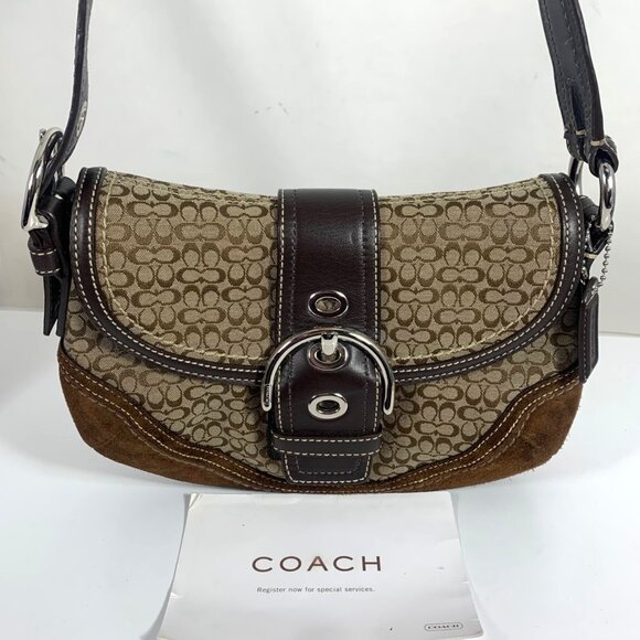 Y2K COACH F10925 Soho Brown Signature Canvas Suede Leather Shoulder Bag +Tag EUC - Picture 1 of 16